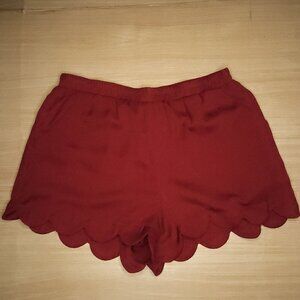 Entro Womens Silky Scalloped Maroon Elastic Waist Shorts Medium